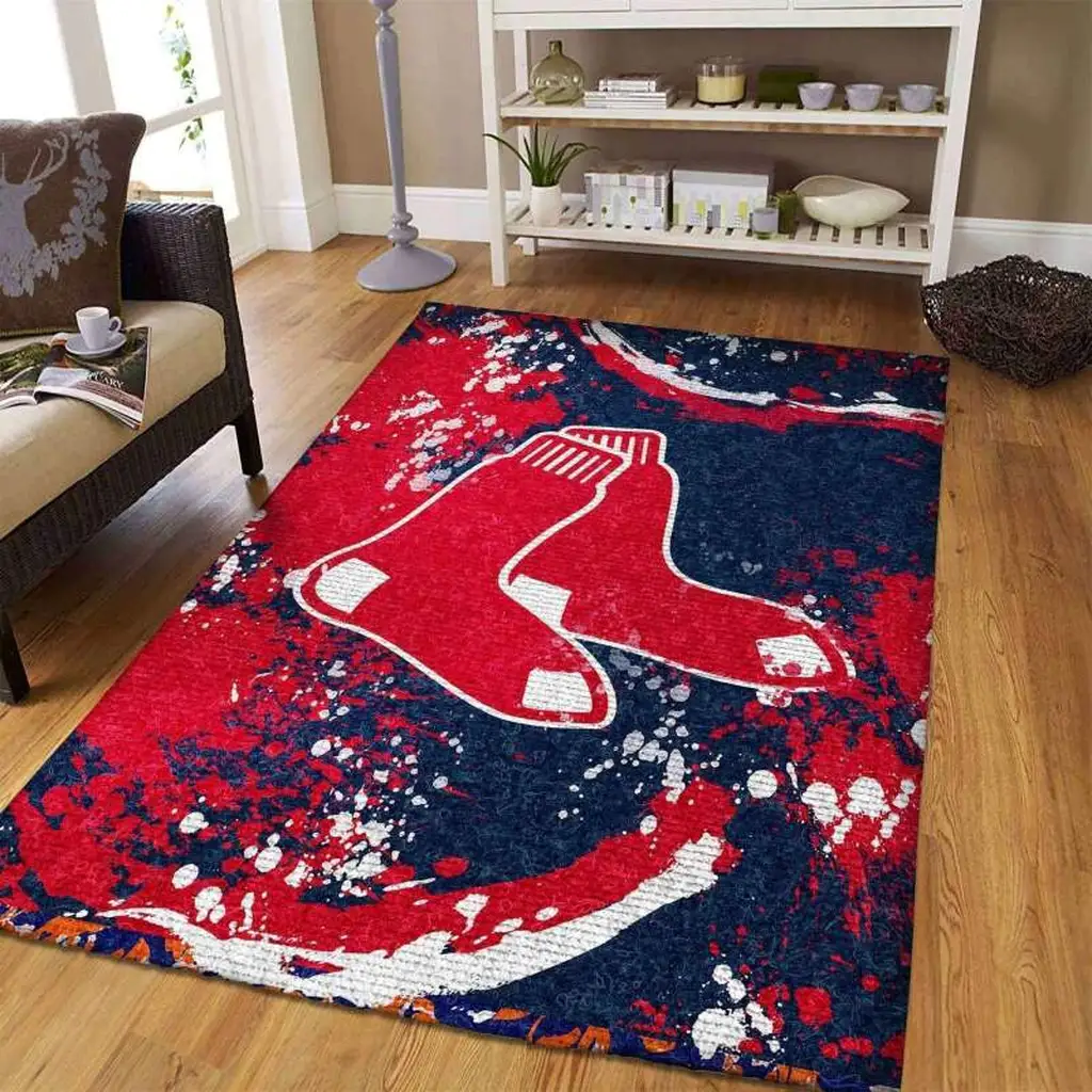 Boston Socks Rug Perfect for Living Room Decor Blue and Red