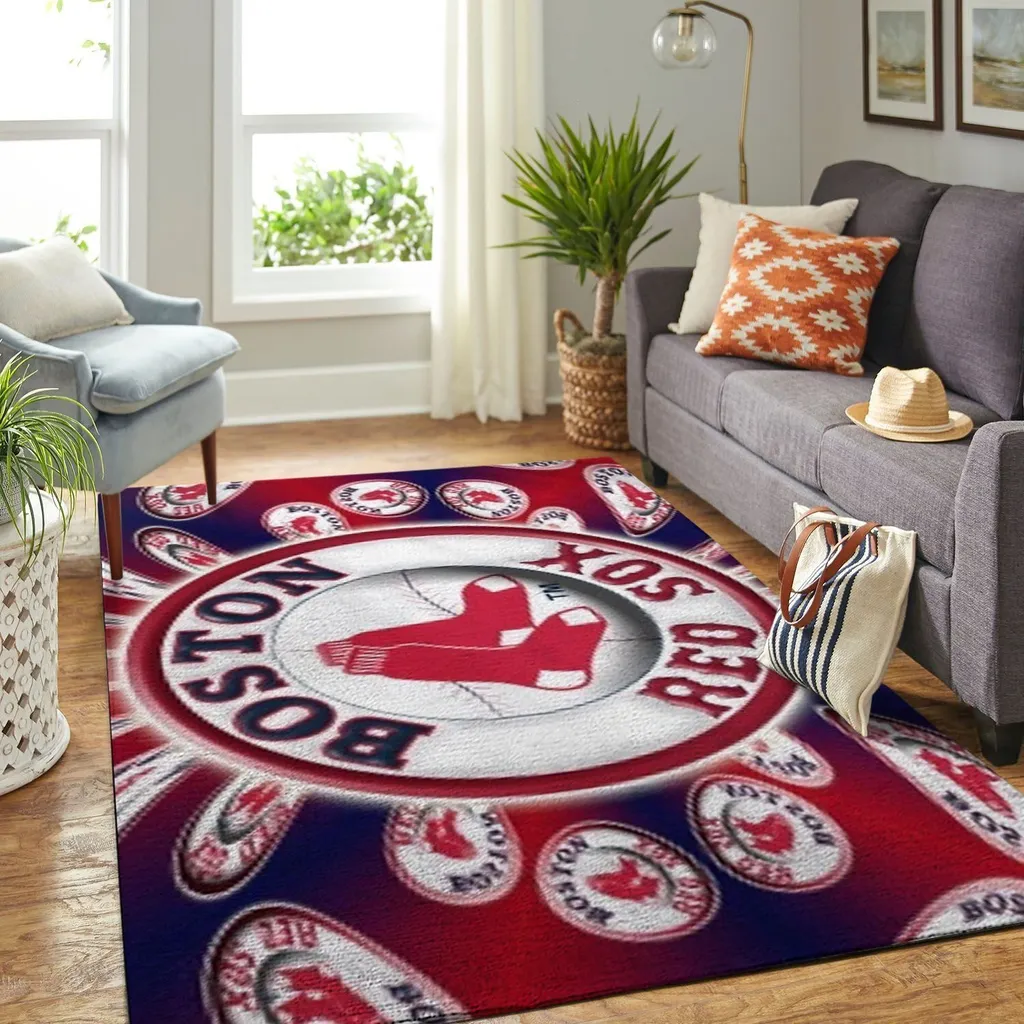 Boston Sox Rug - Baseball Team Logo Area for Living Room Decor Red and White
