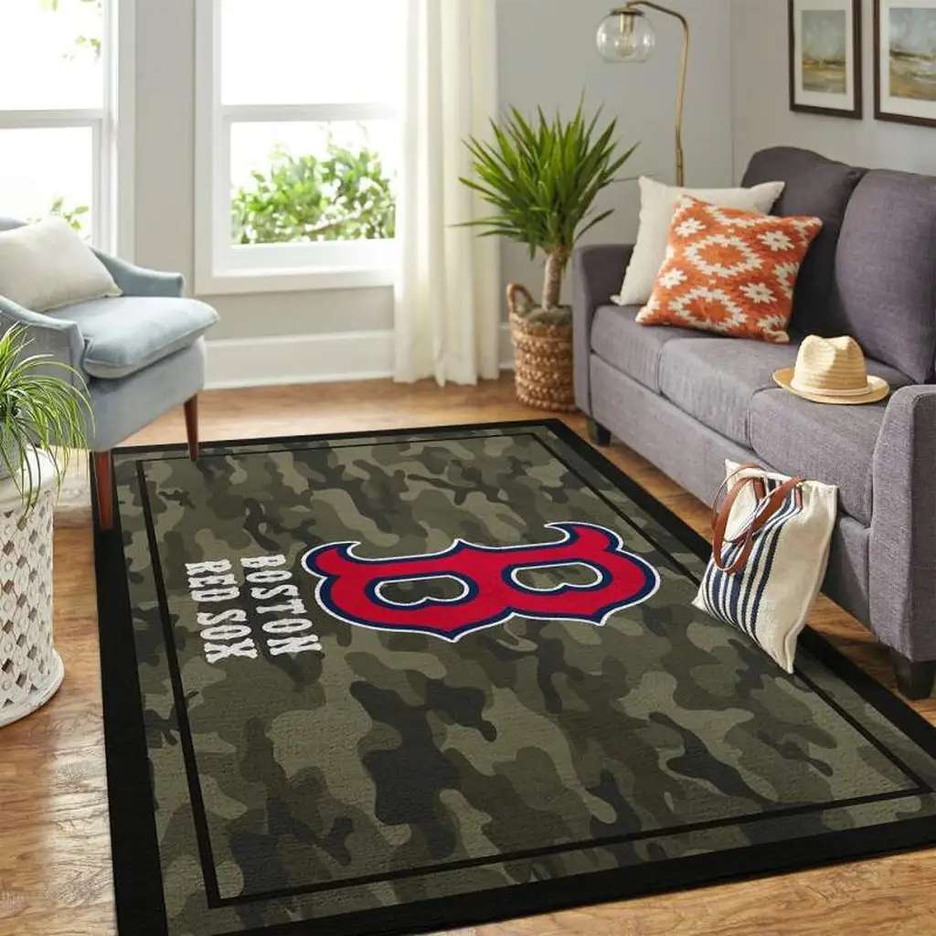 Boston Sox Rug - Camo Sports Area Carpet Black and Green