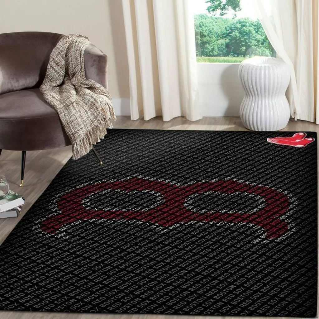 Boston Sox Rug - Logo for Bedroom and Living Room Black and Red