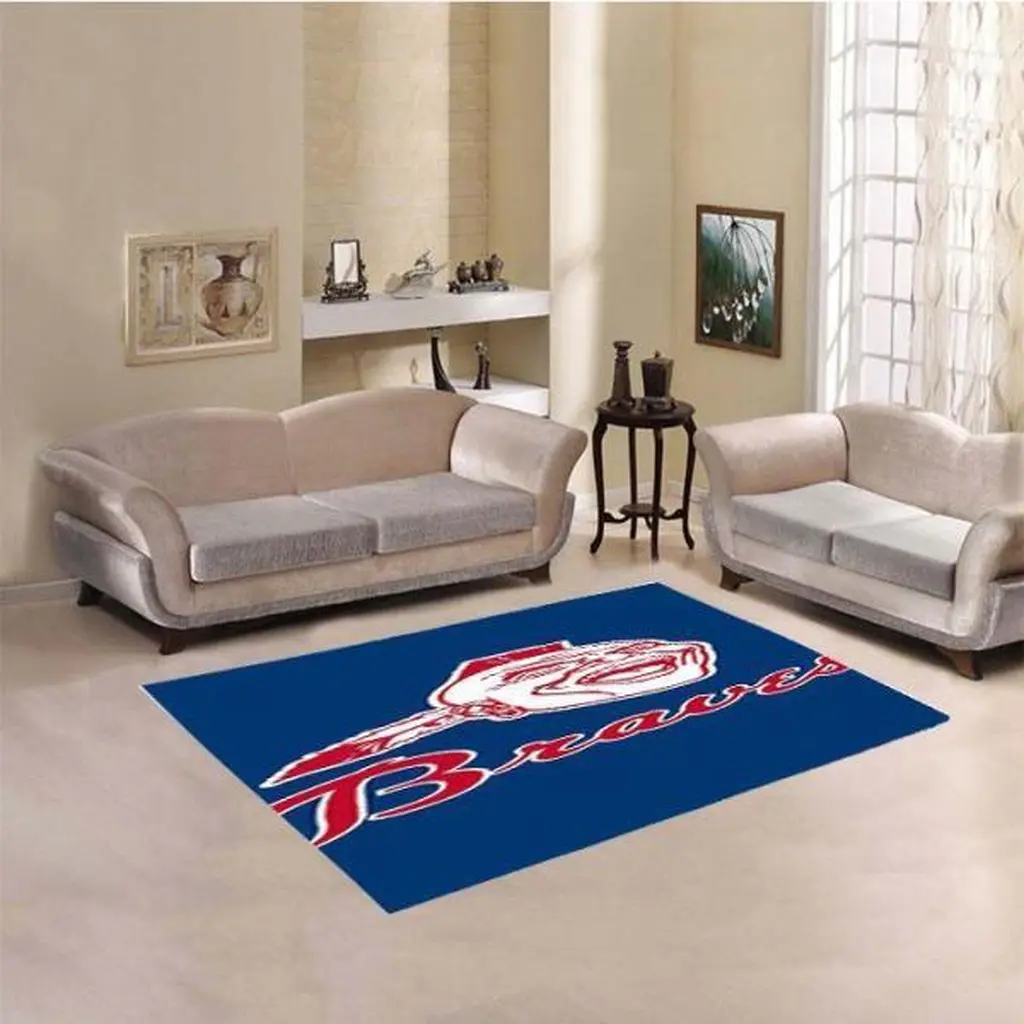 Braves Logo Rug Ideal for Living Room Decoration Blue and Red