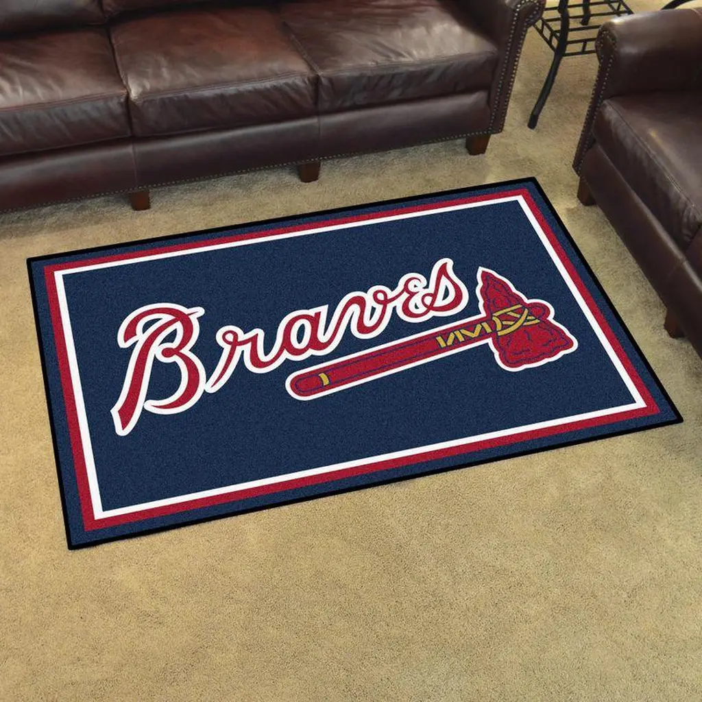 Braves Logo Rug Ideal for Living Room Office Space Blue and Red