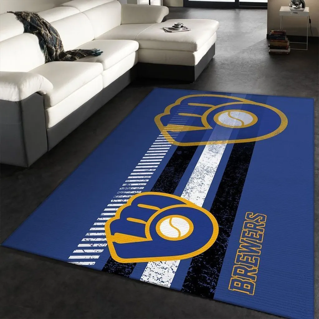 Brewers Baseball Area Rug for Living Room Decor Blue and Yellow