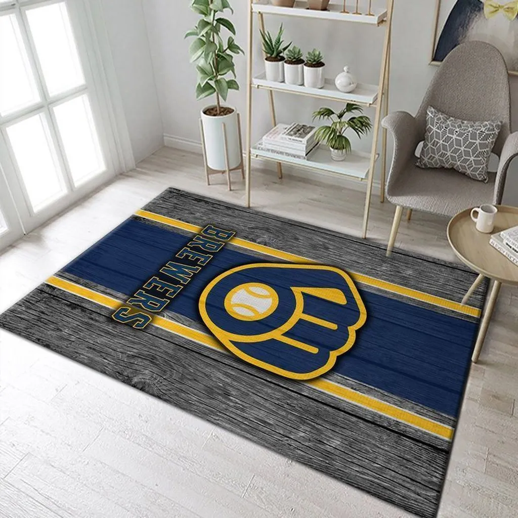 Brewers Baseball Rug Perfect for Home and Office Decor Blue and Gray