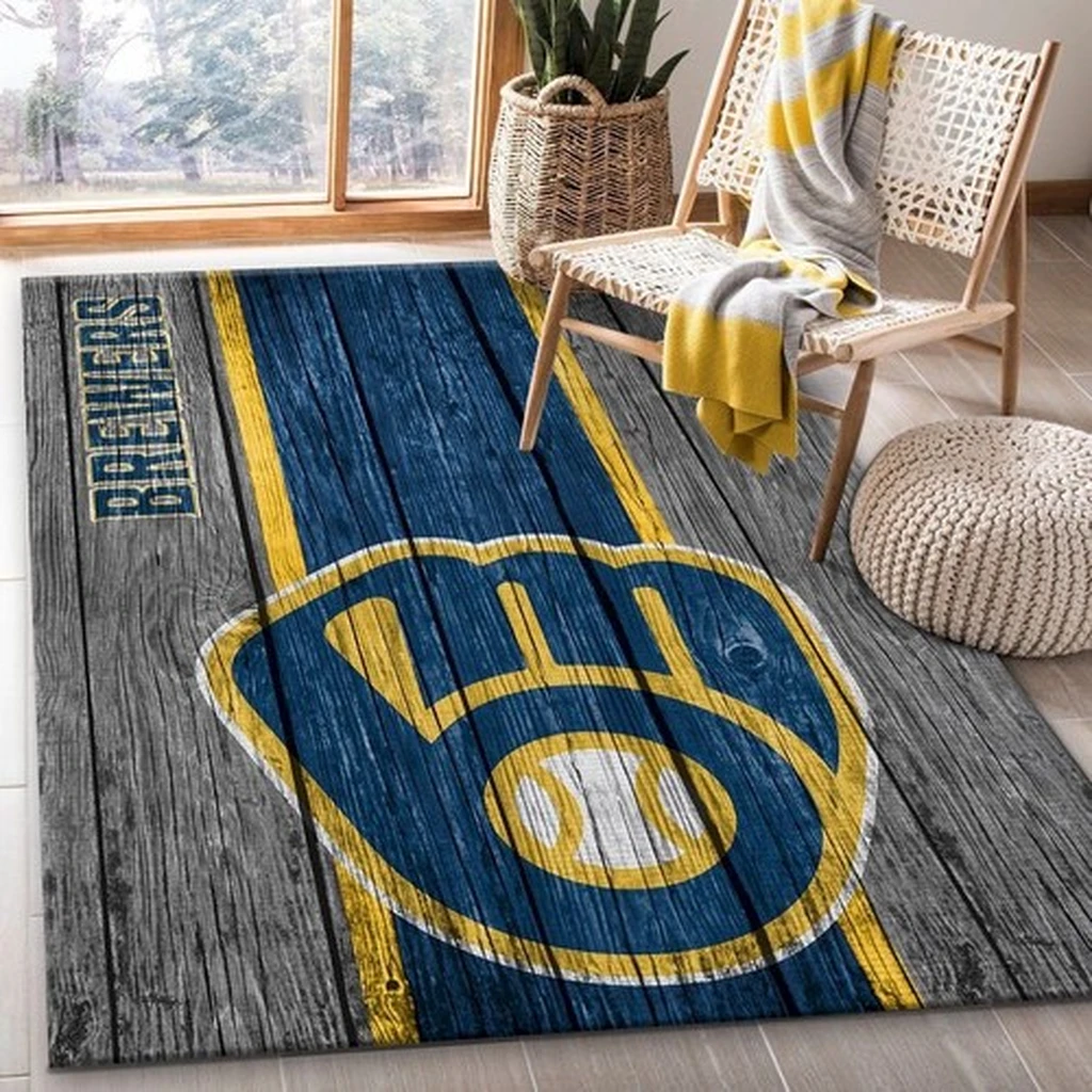 Brewers Logo Rug for Living Room and Bedroom Decor Blue and Yellow