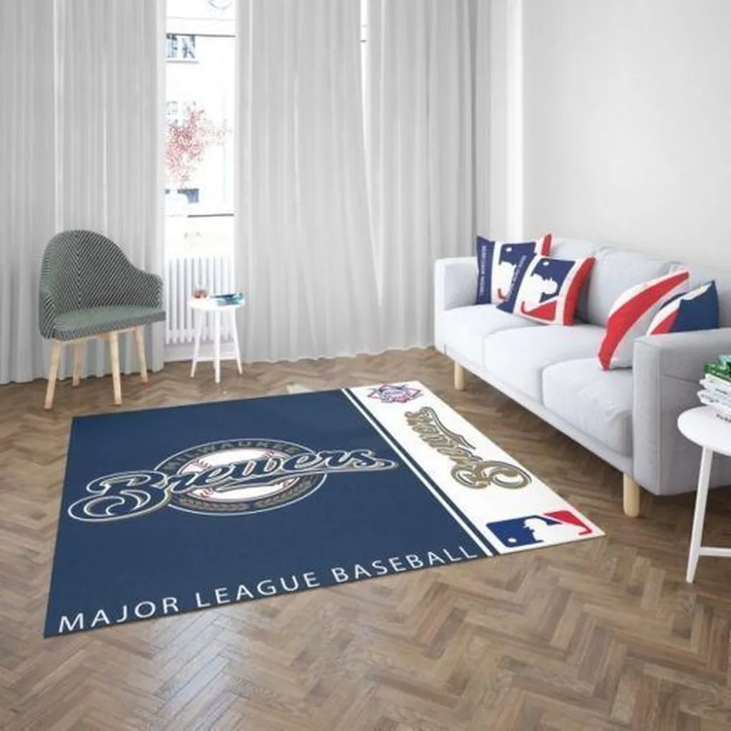 Brewers Major League Baseball Area Rug for Living Room Blue and White