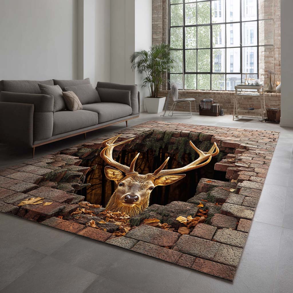 Brick Cave Deer Area Rug - Non-Slip Washable 3D Print Rug for Living Room & BedroomTVC2108352