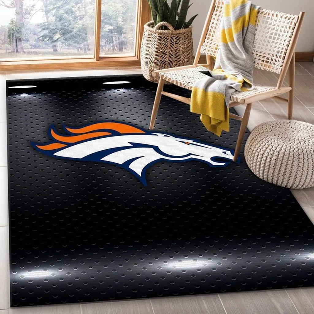Broncos Logo Rug Modern Living Room Decor Carpet Black and Orange