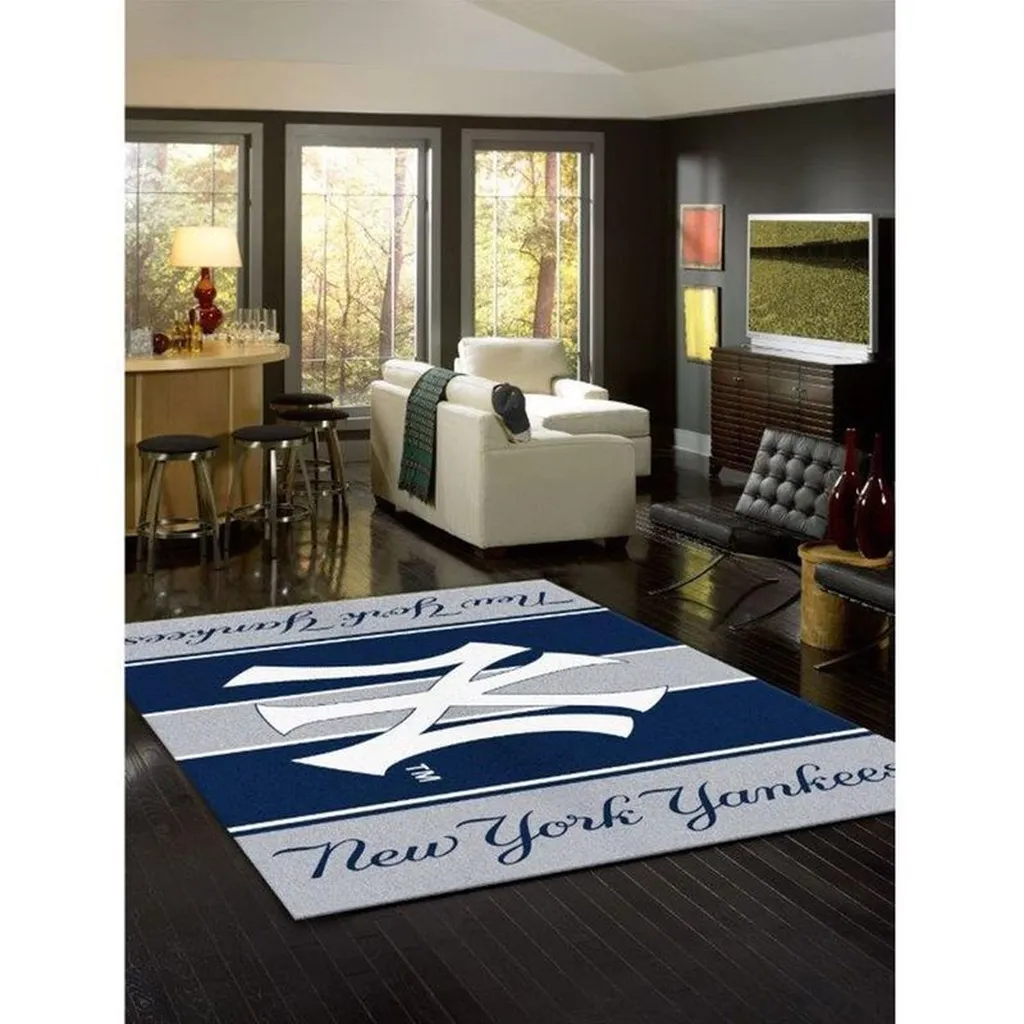 Bronx Bombers Area Carpet Logo Rug for Home and Office Blue and White