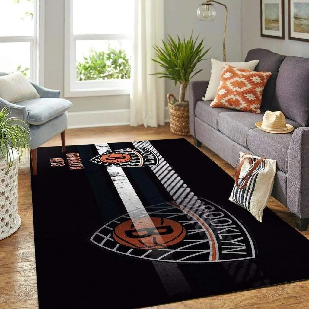 Brooklyn Nets Rug - Area Perfect for Living Room Decor Black and Orange