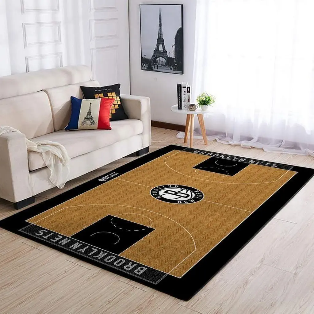 Brooklyn Nets Rug - Basketball Court Area for Home Black and Brown