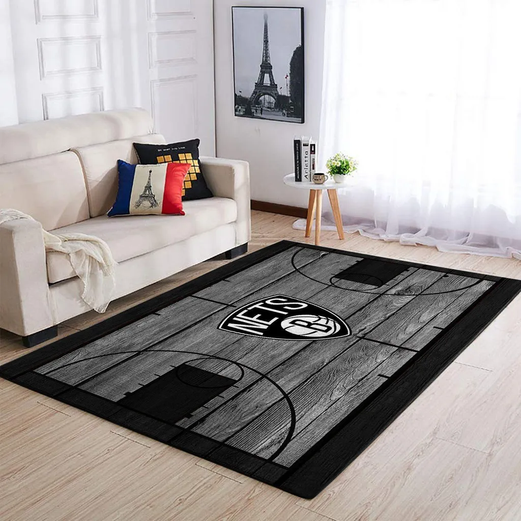 Brooklyn Nets Rug - Basketball Court Area for Home Decor Black and Gray