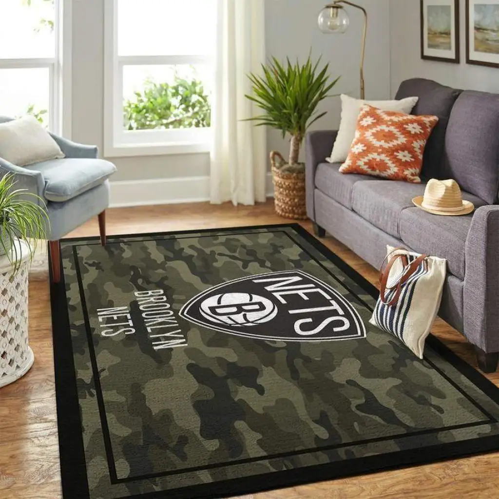 Brooklyn Nets Rug - Camo Area for Living Room Decor Black and Green