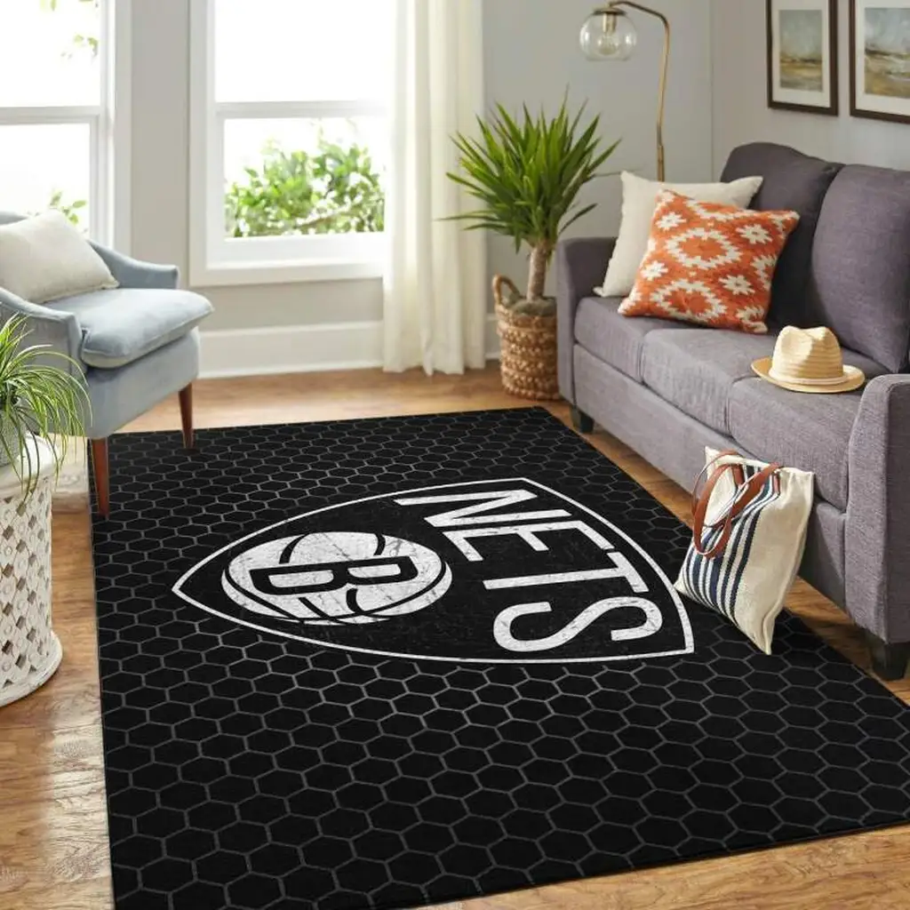 Brooklyn Nets Rug - Living Room Area for Fans Black and White