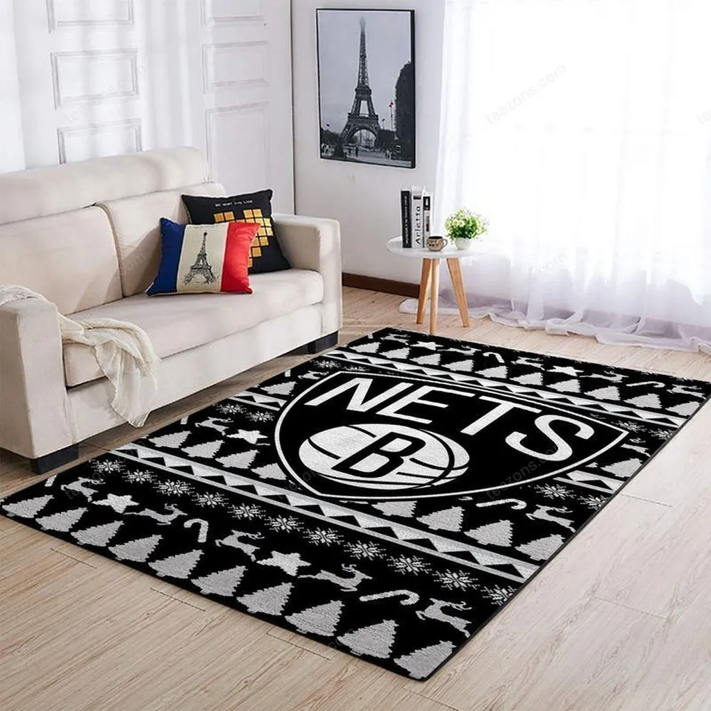 Brooklyn Nets Rug - Logo Area for Living Room Decor Black and White