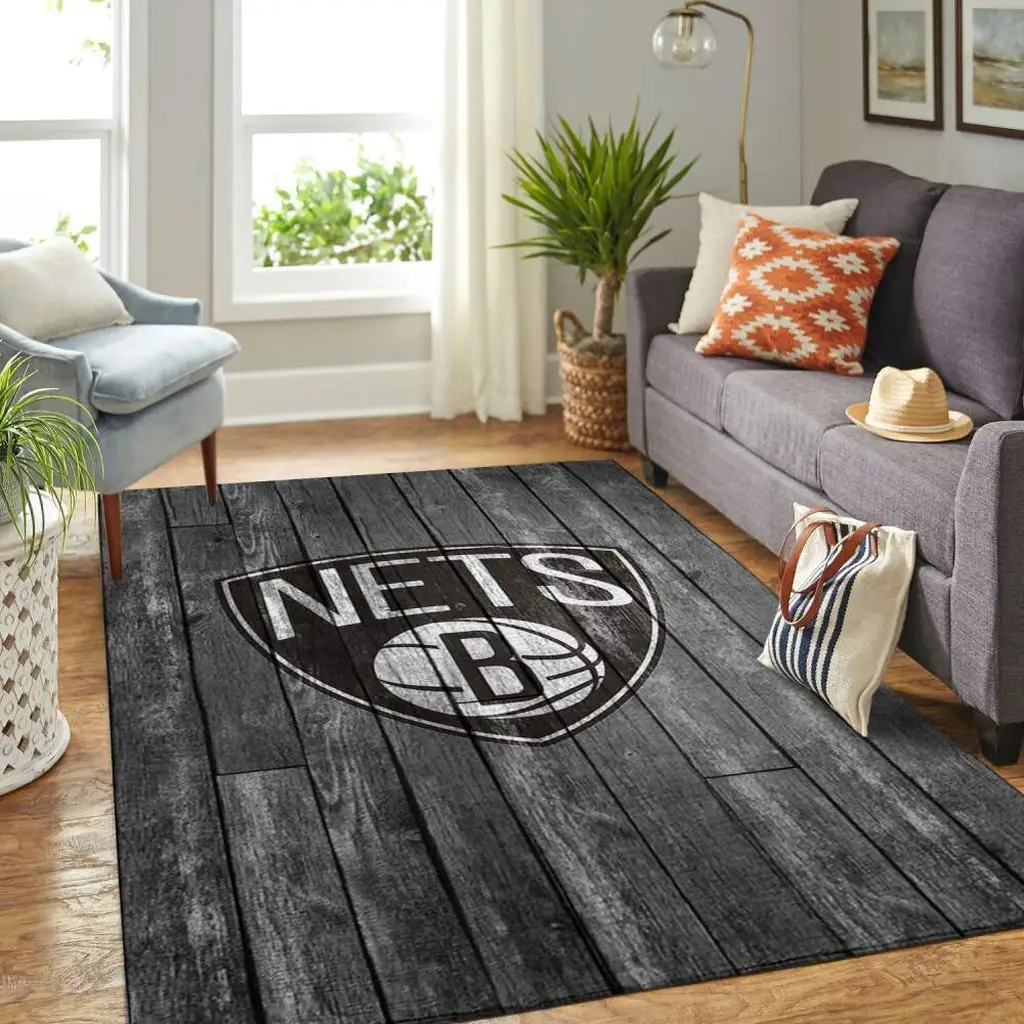 Brooklyn Nets Rug - Perfect for Living Room Decor Black and White
