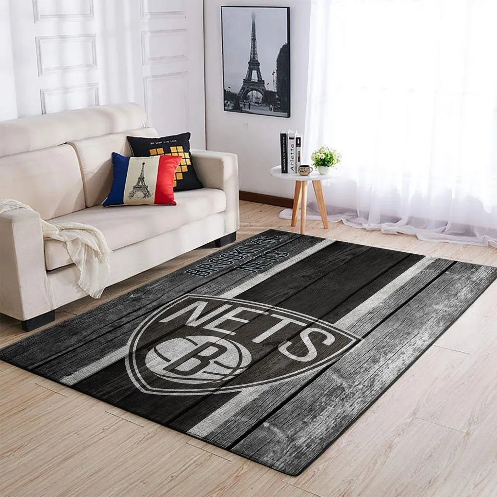 Brooklyn Nets Rug - Wooden Plank Design Perfect for Home Black and Gray