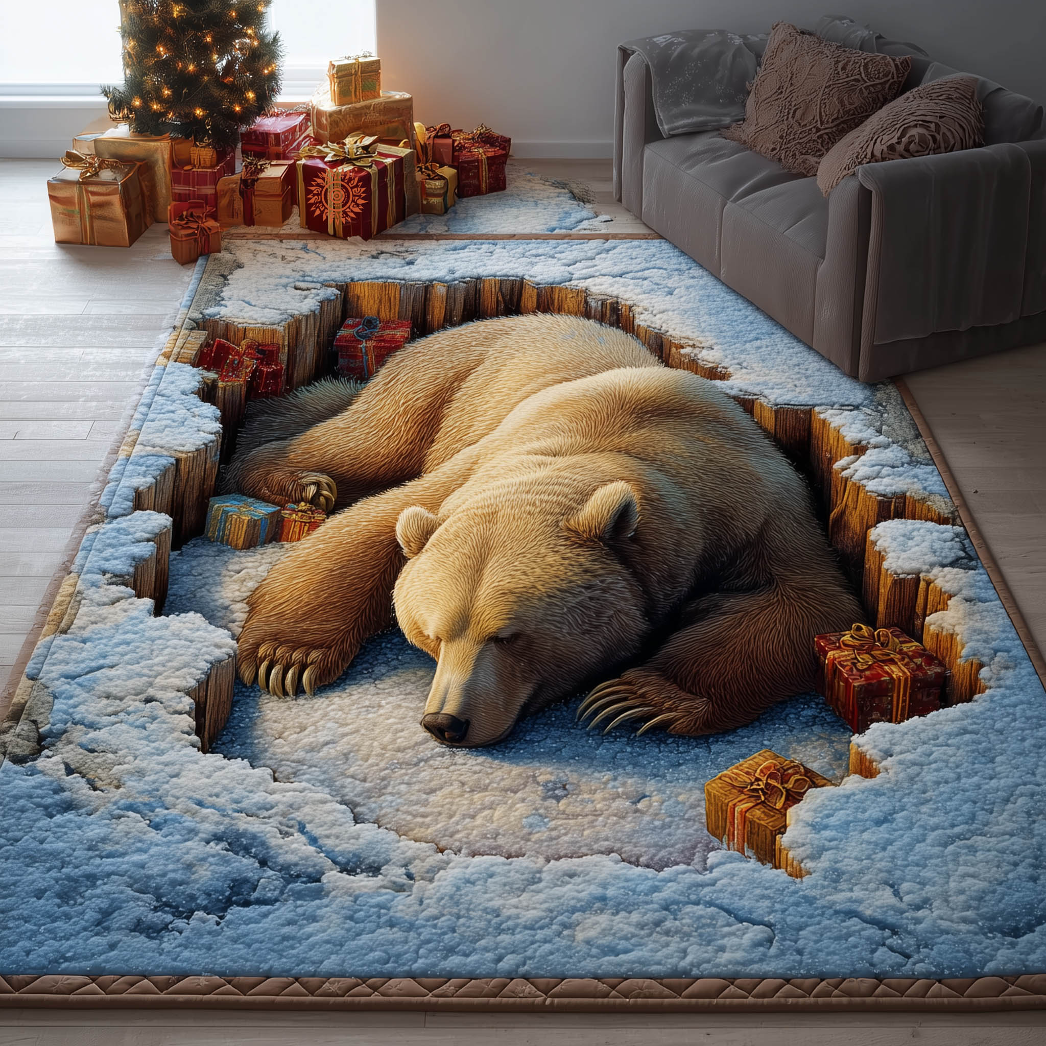 Brown Bear Area Rug - Non-Slip Washable 3D Print Rug for Living Room & Bedroom (DesignTVC2108428