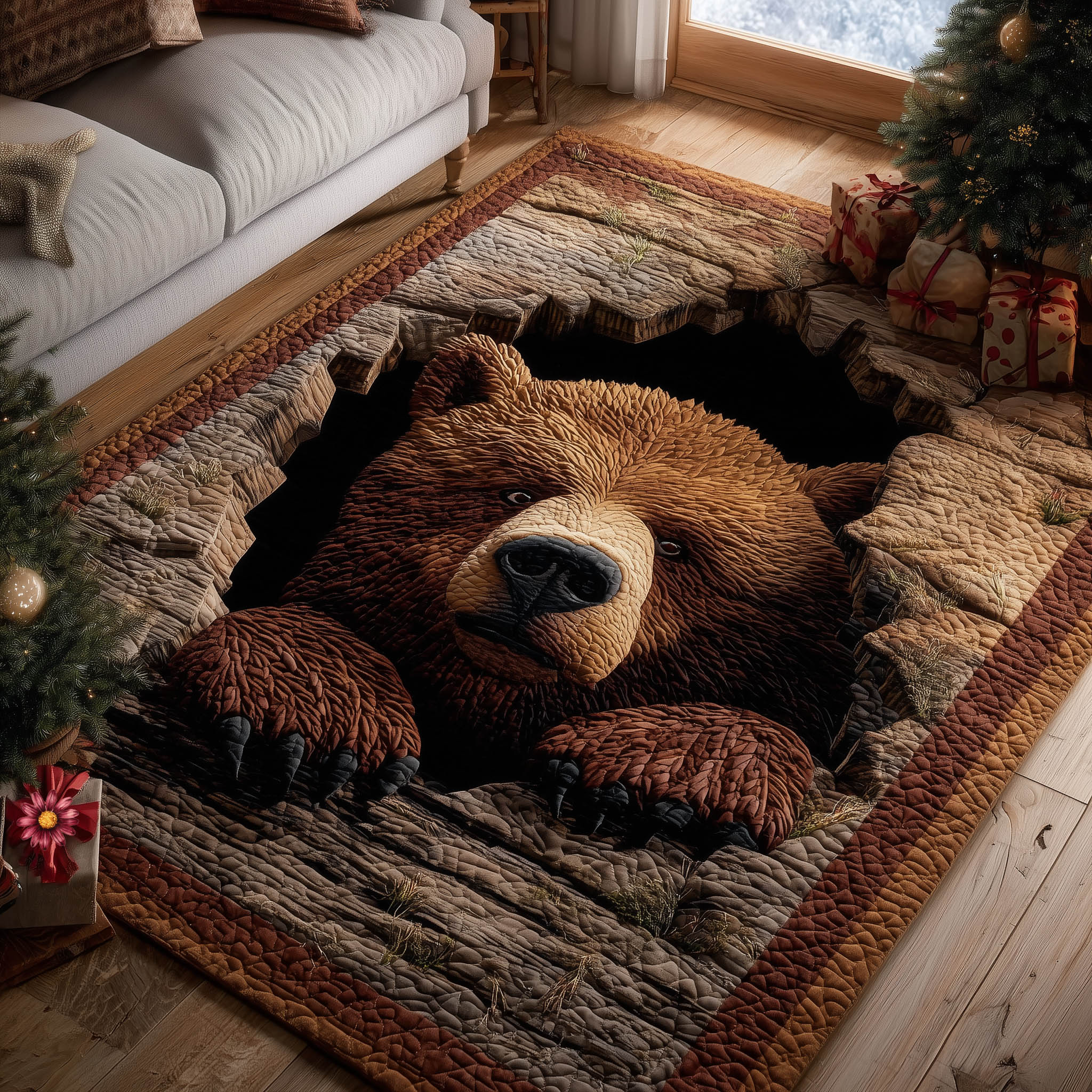 Brown Bear Area Rug - Non-Slip Washable 3D Print Rug for Living Room & BedroomTVC2108239