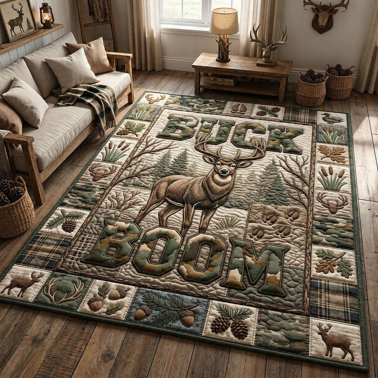Buck Hunting Area Rug - Non-Slip Washable 3D Print Rug for Living Room & BedroomTVC2108428