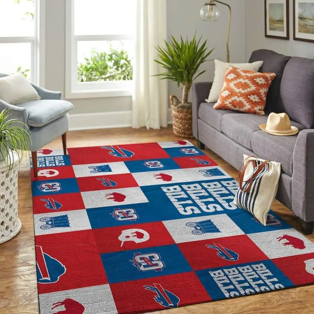 Buffalo Bills Rug - Area for Living Room Decor Blue and Red