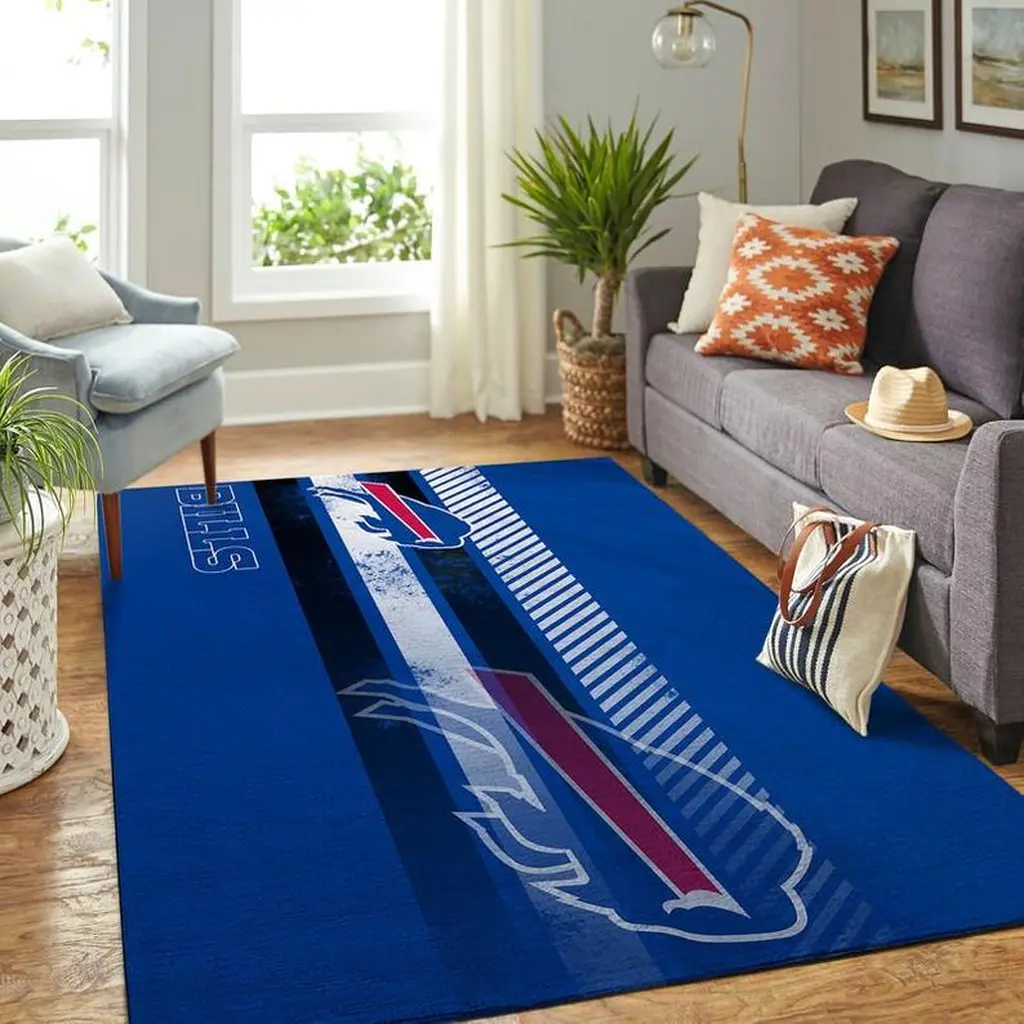 Buffalo Bills Rug - Area Perfect for Living Room Decor Blue and White