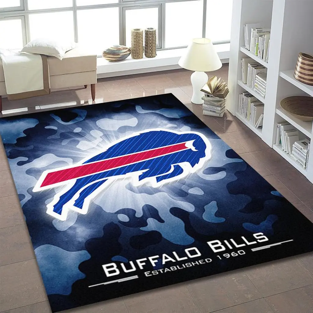 Buffalo Bills Rug - Area Team Logo Carpet for Fans Blue and Red