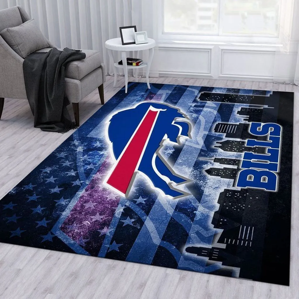Buffalo Bills Rug - Area with Team Logo Skyline Design Blue and Red