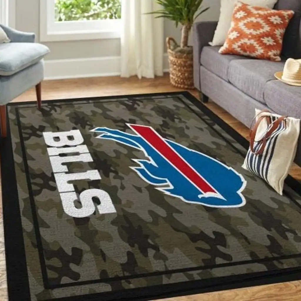 Buffalo Bills Rug - Camo Area for Living Room Decor Black and Green