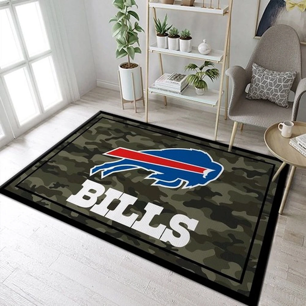 Buffalo Bills Rug - Camouflage Home Decor Carpet Blue and Green