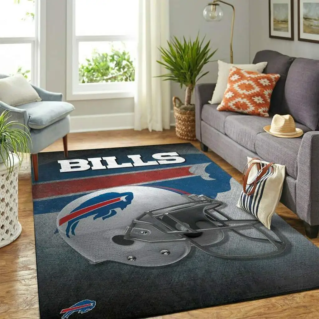 Buffalo Bills Rug - Football Area for Living Room Decor Blue and Gray