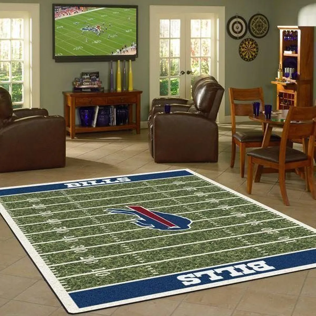 Buffalo Bills Rug - Football Field Team Decor Carpet Blue and Green