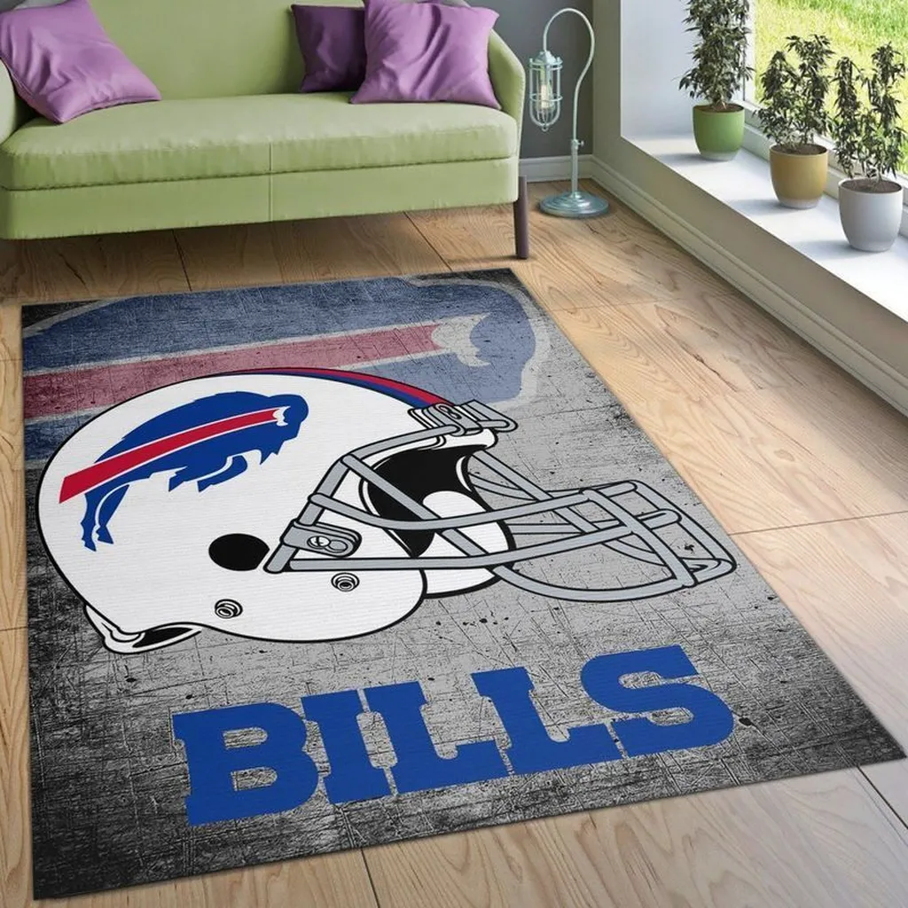 Buffalo Bills Rug - Football Helmet Area for Fans Blue and Gray