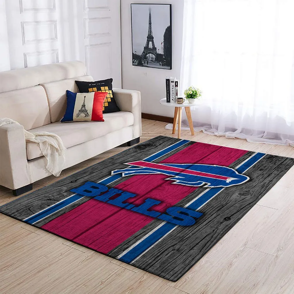 Buffalo Bills Rug - Large Wooden Style Floor Mat Blue and Red