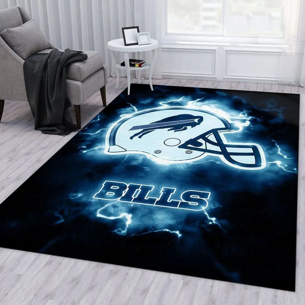 Buffalo Bills Rug - Lightning Football Helmet for Fans Blue and White