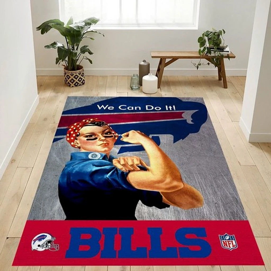 Buffalo Bills Rug - We Can Do It NFL Team Fan Blue and Red