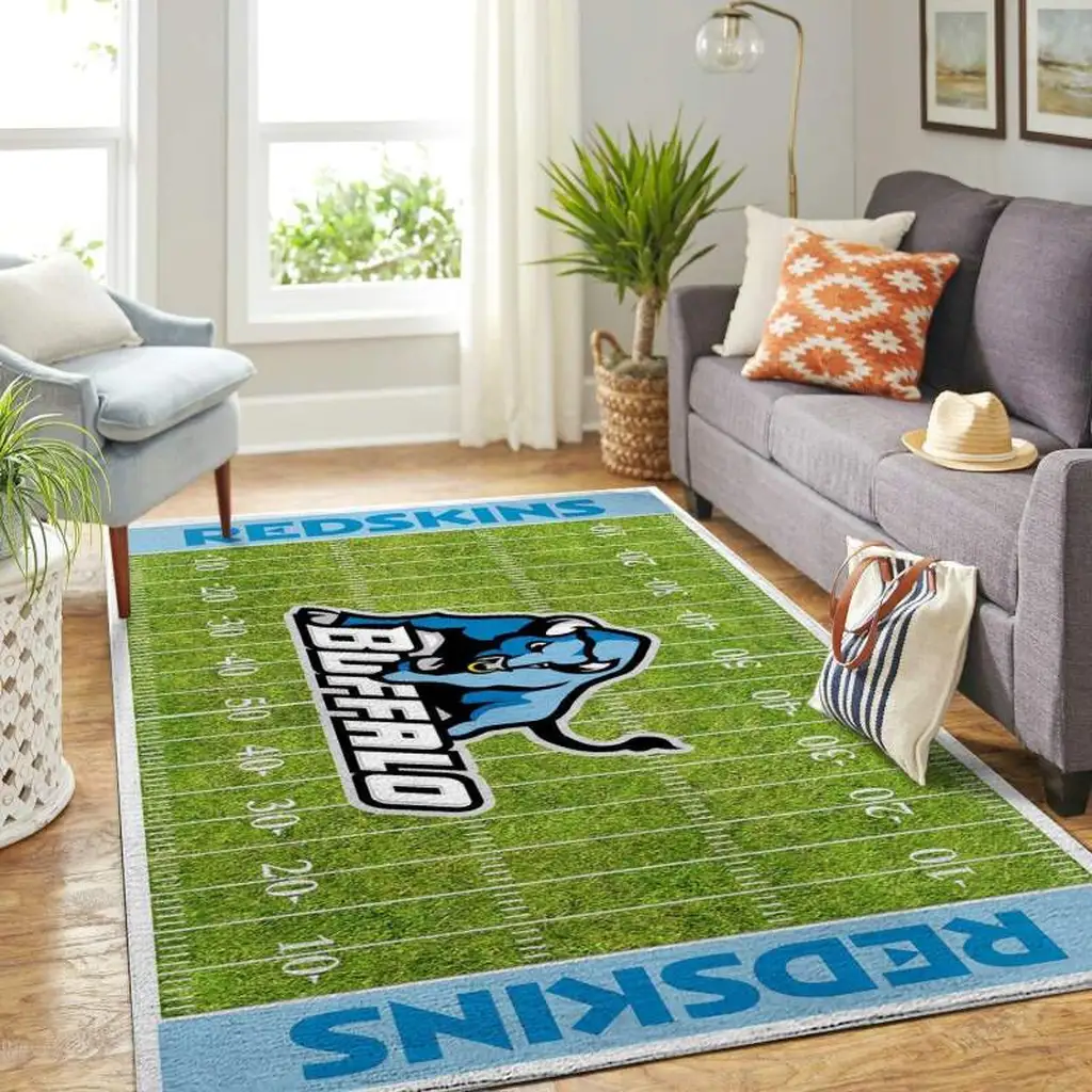 Buffalo Football Rug with Field and Border for Fans Blue and Green