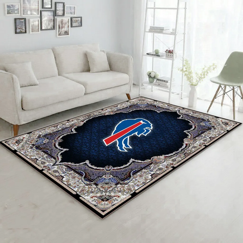 Buffalo Pattern Decorative Area Rug for Living Room Blue and White