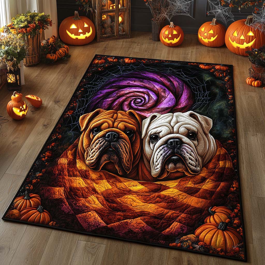 Bulldog Duo Pumpkin Halloween Area Rug - Non-Slip Washable 3D Print Rug for Living Room & BedroomTVC2108351