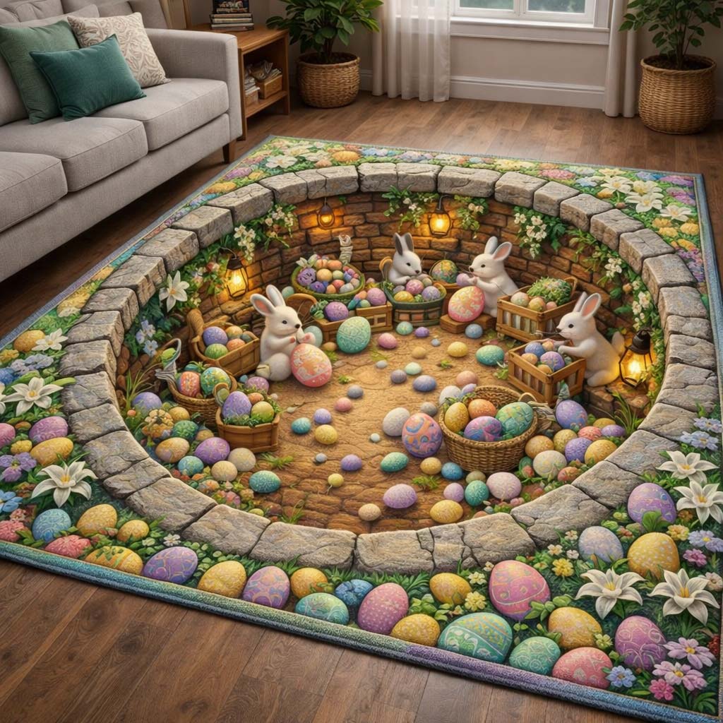 Bunny Burrow Area Rug - Non-Slip Washable 3D Print Rug for Living Room & BedroomTVC2108427