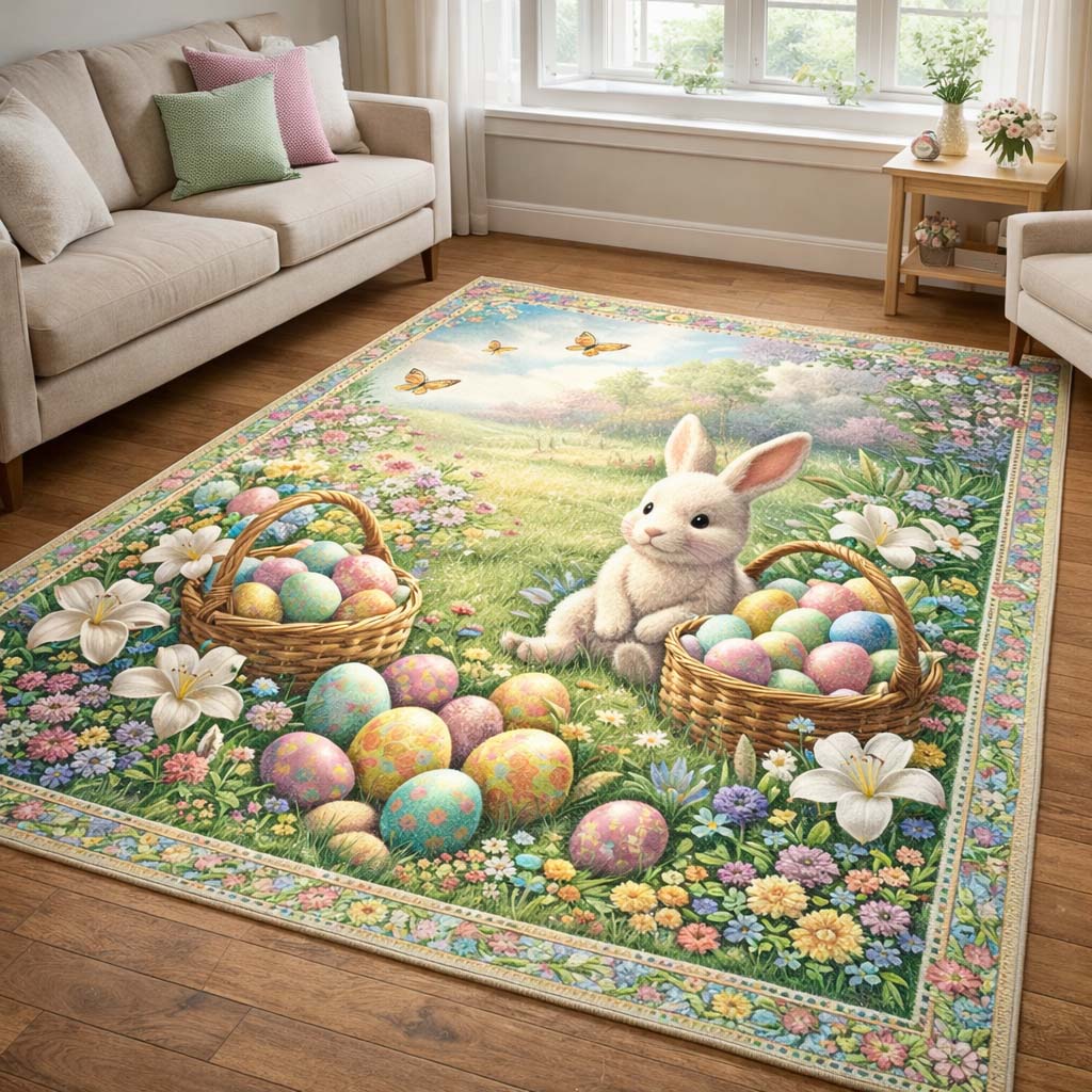 Bunny Meadow Area Rug - Non-Slip Washable 3D Print Rug for Living Room & BedroomTVC2108427