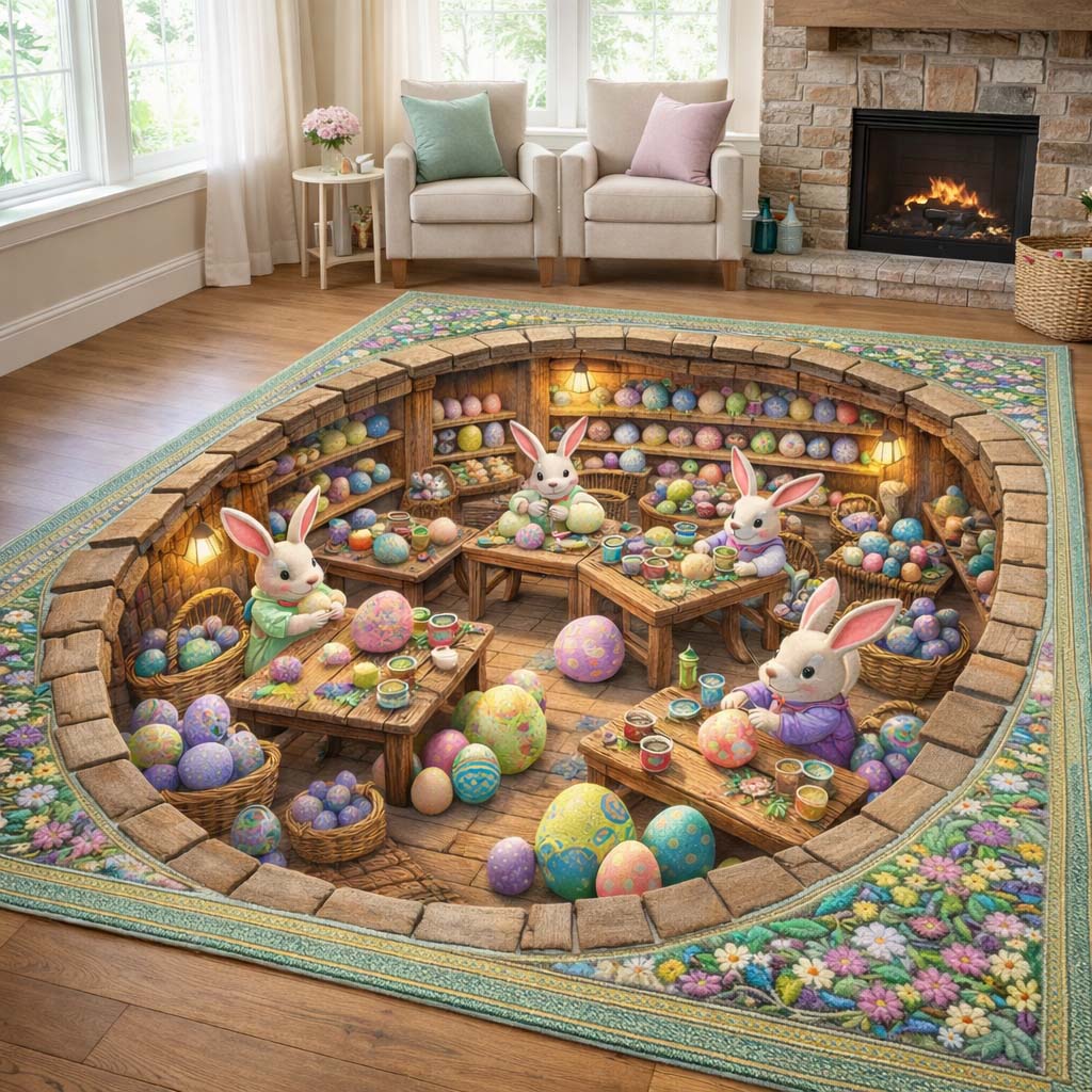 Bunny Workshop Area Rug - Non-Slip Washable 3D Print Rug for Living Room & BedroomTVC2108427