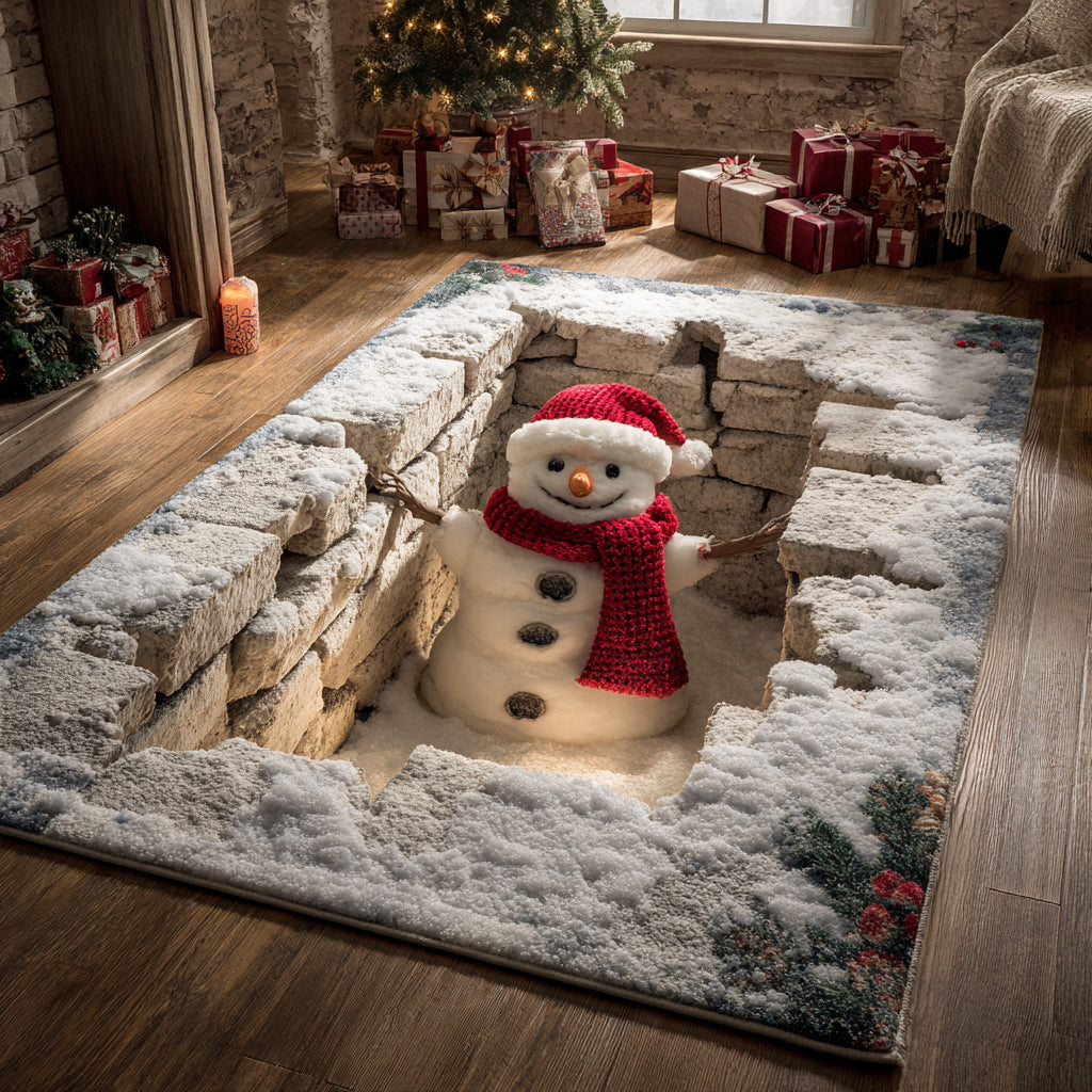 Buried Snowman Area Rug - Non-Slip Washable 3D Print Rug for Living Room & BedroomTVC2108351