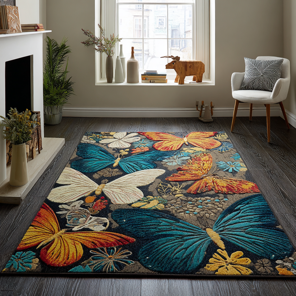 Butterfly Charm Area Rug - Non-Slip Washable 3D Print Rug for Living Room & BedroomTVC2108351