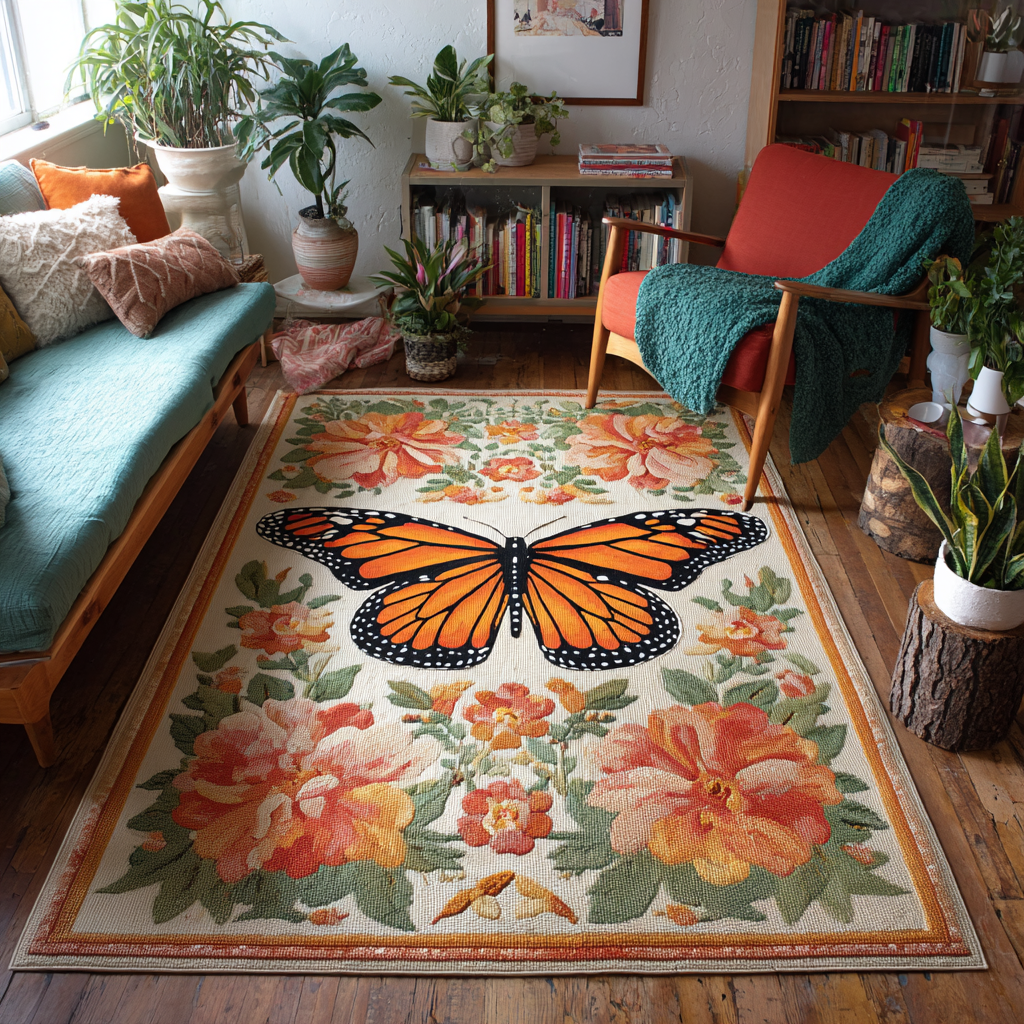 Butterfly Meadow Area Rug - Non-Slip Washable 3D Print Rug for Living Room & BedroomTVC2108350