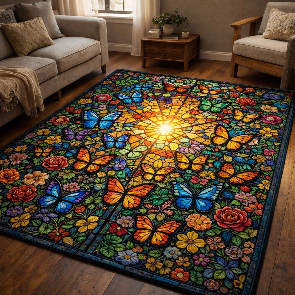 Butterfly Serenity Area Rug - Non-Slip Washable 3D Print Rug for Living Room & Bedroom (DesignTVC2108208