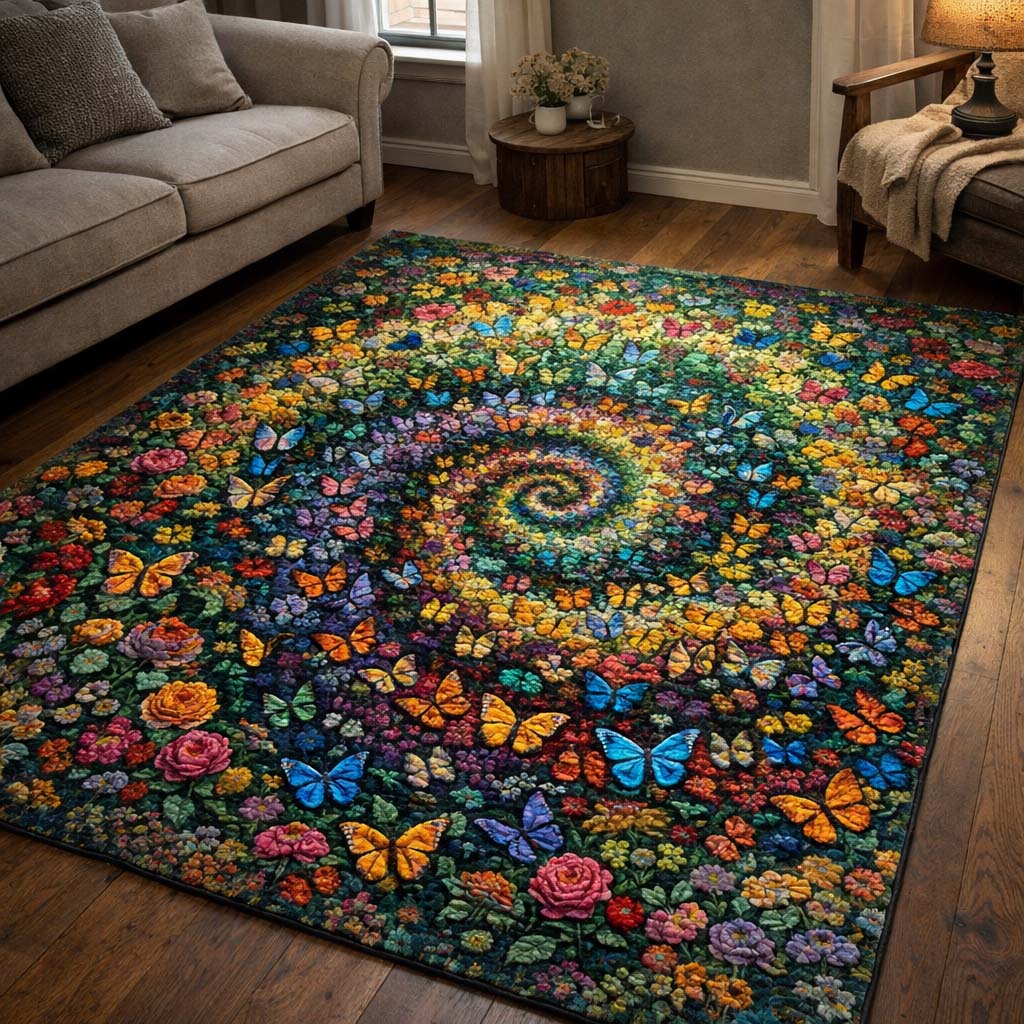 Butterfly Serenity Area Rug - Non-Slip Washable 3D Print Rug for Living Room & Bedroom (DesignTVC2108209