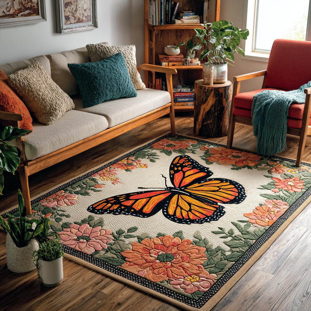 Butterfly Whisper Area Rug - Non-Slip Washable 3D Print Rug for Living Room & BedroomTVC2108350