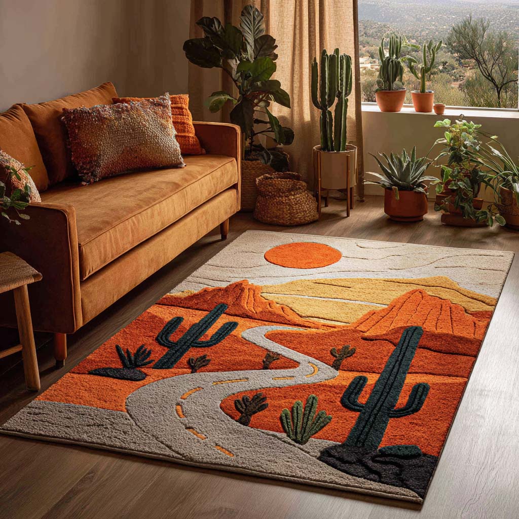 Cactus Charm Area Rug - Non-Slip Washable 3D Print Rug for Living Room & BedroomTVC2108350