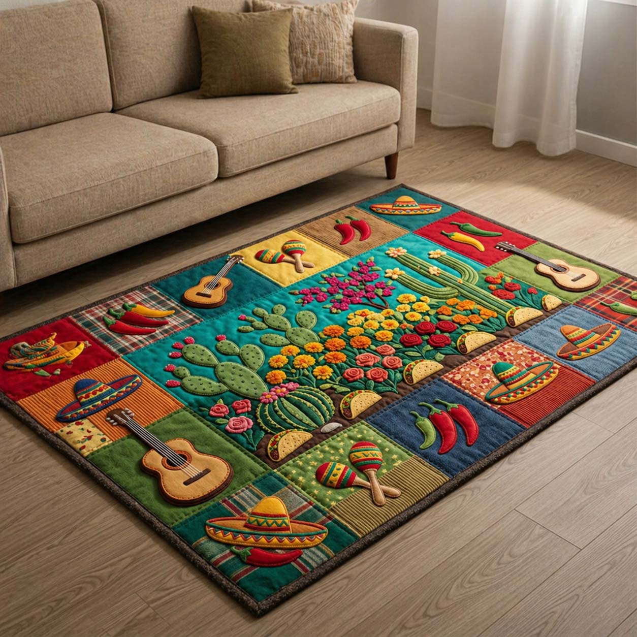Cactus Garden Area Rug - Non-Slip Washable 3D Print Rug for Living Room & BedroomTVC2108427
